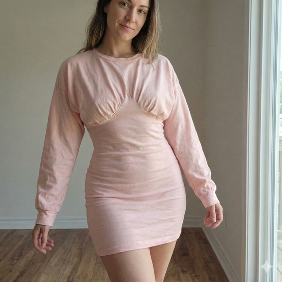 Nasty Gal Dresses & Skirts - Nasty Gal Women’s Peach Long Sleeve Mini Sweater Dress – Size 8